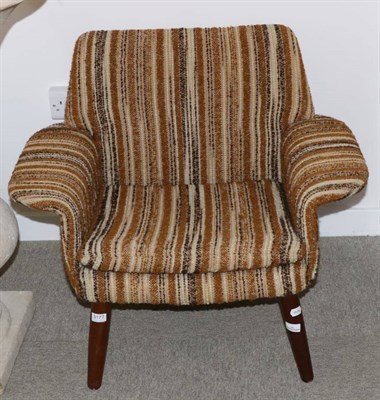 Lot 3177 - A 1960s Danish Woollen Upholstered Lounge Chair, with original fabric and squab cushion, raised...