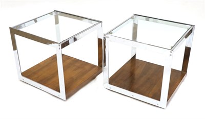 Lot 3185 - Richard Young: A Pair of Rosewood, Glass and Chrome Side Tables, circa 1980, 53cm by 56cm by...