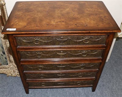 Lot 3191 - Theodore Alexander: A Burr Oak Effect Five Drawer Chest, modern, the drawer fronts applied with...