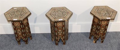 Lot 3192 - Three Islamic Style Occasional Tables, modern, each of hexagonal shaped form with geometric...
