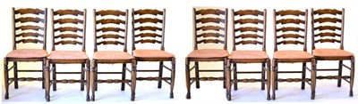 Lot 3007 - A Set of Eight Reproduction Oak Lancashire Style Ladder Back and Rush Seated Chairs, 47cm by...