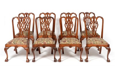 Lot 3052 - A Set of Eight Reproduction Chippendale Style Dining Chairs, of recent date, with decorative splats