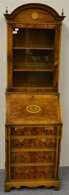 Lot 3056 - A Reproduction Burr Yewwood Bureau, of small proportions, with a moulded cornice above a glazed...