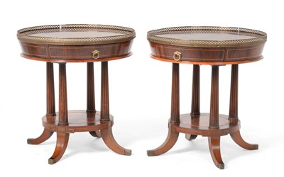Lot 3078 - A Pair of Reproduction Mahogany, Crossbanded and Gilt Metal Mounted Circular Tables, the...