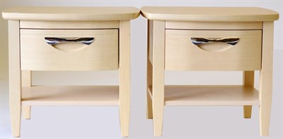 Lot 3093 - A Pair of Reproduction Beech Bedside Tables, each fitted with a drawer with chromed handle,...