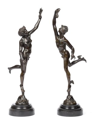 Lot 787 - After Giambologna: A Pair of Classical Bronze Figures of Mercury and Fortuna, each standing on...