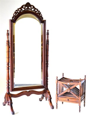 Lot 3095 - A Reproduction Hardwood Cheval Mirror, the bevelled glass plate within a moulded frame...