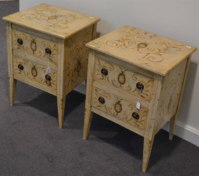 Lot 3102 - A Pair of Cream Painted Two Drawer Chests, of recent date, decorated with oval patera and...