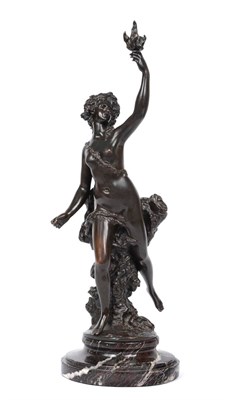 Lot 789 - A Mid 19th Century French Bronze Figure of a Scantily Clad Classical Female, holding aloft a...