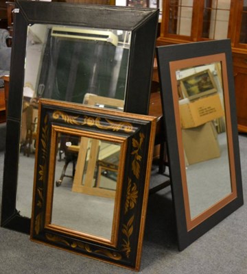 Lot 3106 - A Reproduction Rectangular Wall Mirror, the frame as black stitched leather, 140cm by 88cm; A...