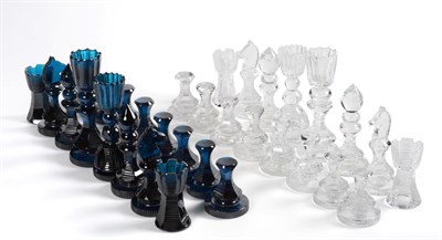 Lot 3109 - A 1960s Royal Doulton Cut Lead Crystal Chess Set, one side in cobalt blue, the opposing in...