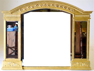 Lot 3110 - A Reproduction Gilt Overmantel Mirror by Overmantels, model 'Arch Triptych', with arched...