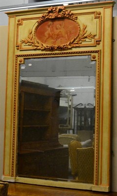 Lot 3134 - A Cream Painted Overmantel Mirror, early 20th century, the rectangular mirror plate below a painted