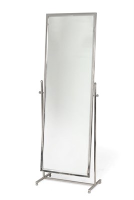 Lot 3135 - A Polished Chrome Free-Standing Cheval Mirror, 20th century, with bevelled glass plate and...