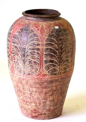 Lot 3137 - A Large Grecian Style Terracotta Vase, of ovoid form with incised decoration, 90cm high