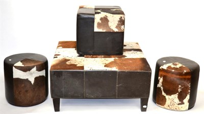 Lot 3143 - A Reproduction Faux Leather and Brown Hide Coffee Table, of recent date, the top made up of...