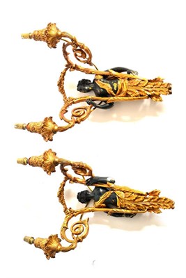 Lot 803 - A Pair of 19th Century Ormolu Wall Sconces, circa 1850, each in the form of a half classical figure