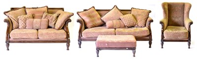 Lot 3185 - An Impressive Four Piece Mahogany Framed Lounge Suite, of recent date, upholstered in floral...