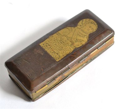 Lot 810 - A Brass and Copper Snuffbox, Abr. Wells, Bradford, dated 1773, rectangular, the hinged lid...