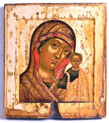 Lot 811 - A Russian Icon: Moscow School, circa 1700, Virgin of Kazan, with standing Christ child, tempera...