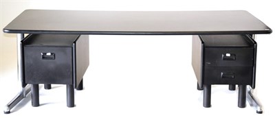 Lot 3218 - A Castelli Black Dense Resin with Rubber Nosing Rectangular Office Table, raised on polished...