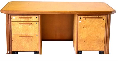 Lot 3221 - An Art Deco Style Mazza Birch Veneer Desk, by Malcolm Manifold, with rectangular top, raised on...