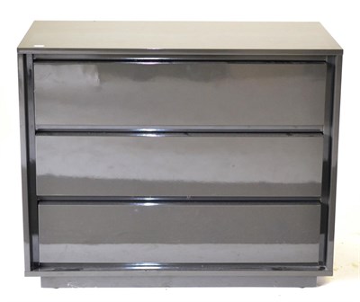 Lot 3235 - A Grey Gloss Three Drawer Straight Front Chest of Drawers, of recent date, raised on a plinth base