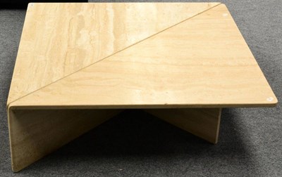 Lot 3242 - A Stone and Travatine Designer Coffee Table, made up in two sections of triangular form, 135cm...