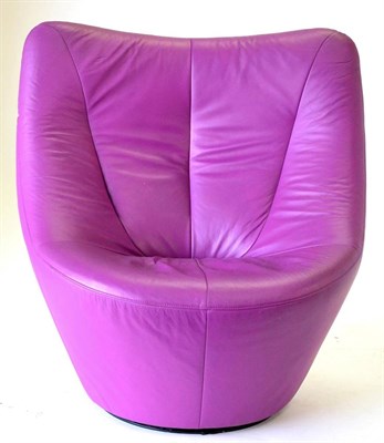 Lot 3246 - An Anda Swivel Chair, by Ligne Roset, in purple leather, 93cm wide