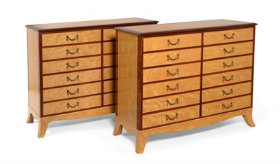 Lot 3247 - A Pair of Bespoke Satin Birch and Madagascar Ebony Twelve Drawer Chests, of recent date, each...