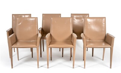 Lot 3253 - A Set of Six Frag Beige Leather Armchairs, raised on tapering legs, labelled Frag Leader in Leather