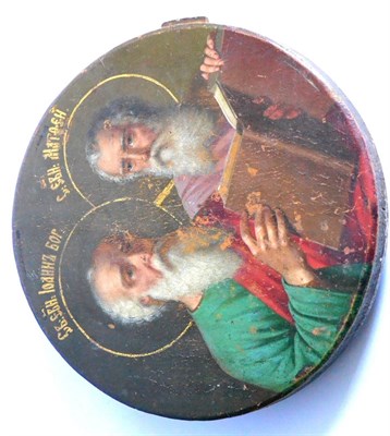 Lot 819 - A Russian Circular Icon, 19th century, depicting the side-by-side half length portrait busts of...