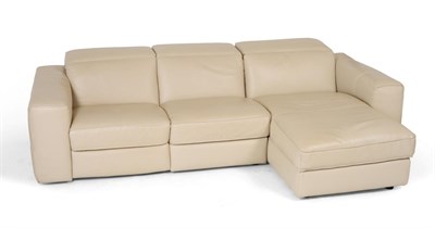 Lot 3255 - A Natuzzi Cream Leather Corner Suite, comprising a two-seater sofa with square arms and a...