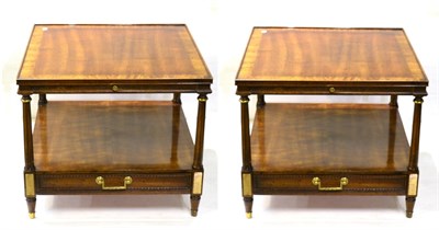 Lot 1019 - A Pair of Reproduction Walnut, Crossbanded and Parcel Gilt Side Tables of recent date, with...