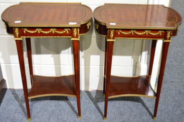 Lot 1027 - A Pair of Louis XV Style Parquetry Crossbanded, Boxwood Strung and Gilt Metal Mounted Side...