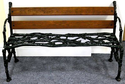 Lot 829 - A Victorian Cast Iron Garden Bench, late 19th century, the seat of naturalistic branch and leaf...