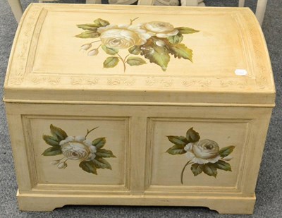 Lot 1038 - A Cream Painted Dome Top Chest of recent date, the lid and front panels painted with roses, 69cm by