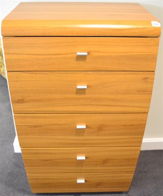 Lot 1046 - A Five Drawer Walnut Free-Standing Chest of Drawers of recent date, of curved bowfront form,...