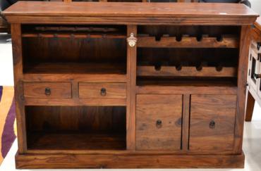 Lot 1055 - A Hardwood Wine Rack of recent date, the bottle rack above two small drawers and two cupboard...
