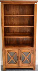 Lot 1058 - A Reproduction Hardwood Free-Standing Bookcase, with three fixed shelves above glazed cupboard...