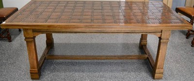 Lot 1066 - A Reproduction Parquetry and Oyster Walnut Refectory Dining Table, the rectangular top above square