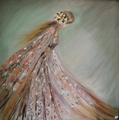 Lot 1074 - Tamara Lawson (21st century contemporary) Portrait of a lady, wearing a floral dress Signed...