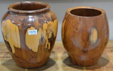 Lot 1079 - Terry Harvey: A Burr Yewwood Ovoid Vase, 30cm high; and Another Burr Yew Vase, 27cm high (2)