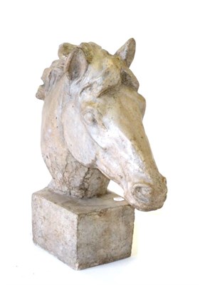 Lot 1082 - A Composition Sculpture as a Horse's Head, raised on a square base, 62cm high