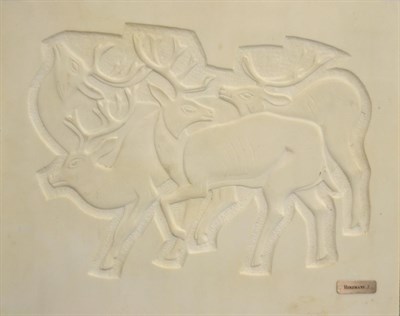 Lot 1086 - J Heremans (20th century contemporary): A Carved Marble Panel, decorated in relief with four...