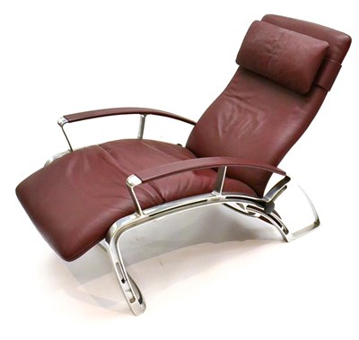 Lot 1143 - A Stainless Steel and Burgundy Leather Reclining Armchair, designed by F.A. Porsche, IP845,...