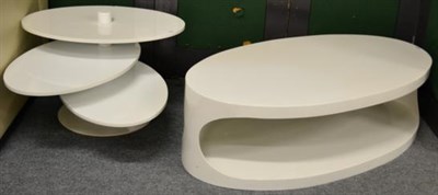 Lot 1155 - A White Fibreglass and Metal Framed Oval Coffee Table, of two-tier form, 121cm by 66cm by 38cm; and