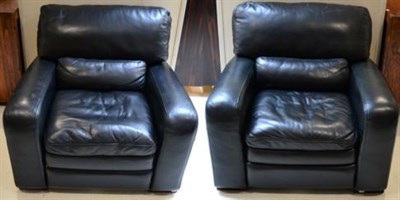 Lot 1157 - A Pair of Barker & Stonehouse Black Leather Easy Chairs of recent date, with padded back...