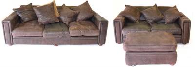 Lot 1174 - A Three-Seater Nubuck Leather Sofa of recent date, with square arms, scatter cushions and squab...