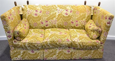 Lot 1175 - A Feather-Filled Knole Style Sofa of recent date, upholstered in gold leaf pink floral design...